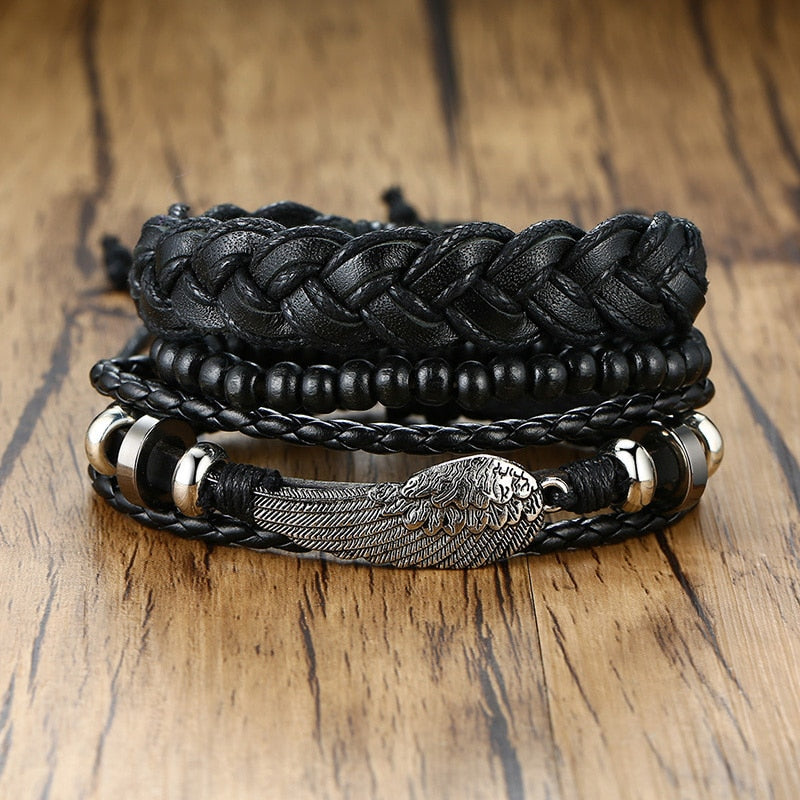 4Stk/ Set geflochtenes Wickelleder, Armbänder für Männer