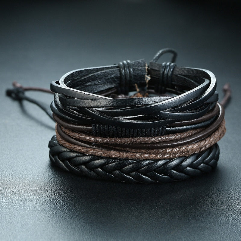 4Stk/ Set geflochtenes Wickelleder, Armbänder für Männer