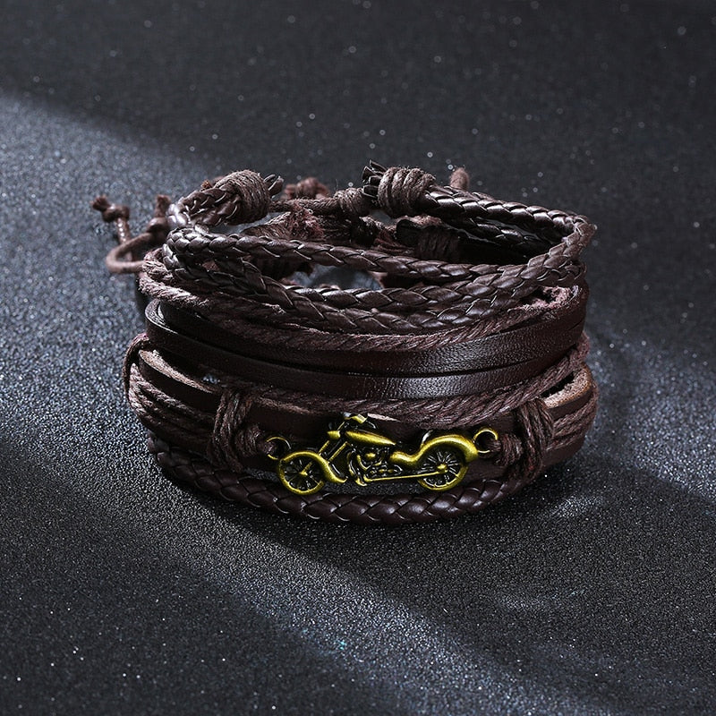 4Stk/ Set geflochtenes Wickelleder, Armbänder für Männer
