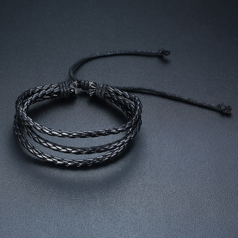 4Stk/ Set geflochtenes Wickelleder, Armbänder für Männer