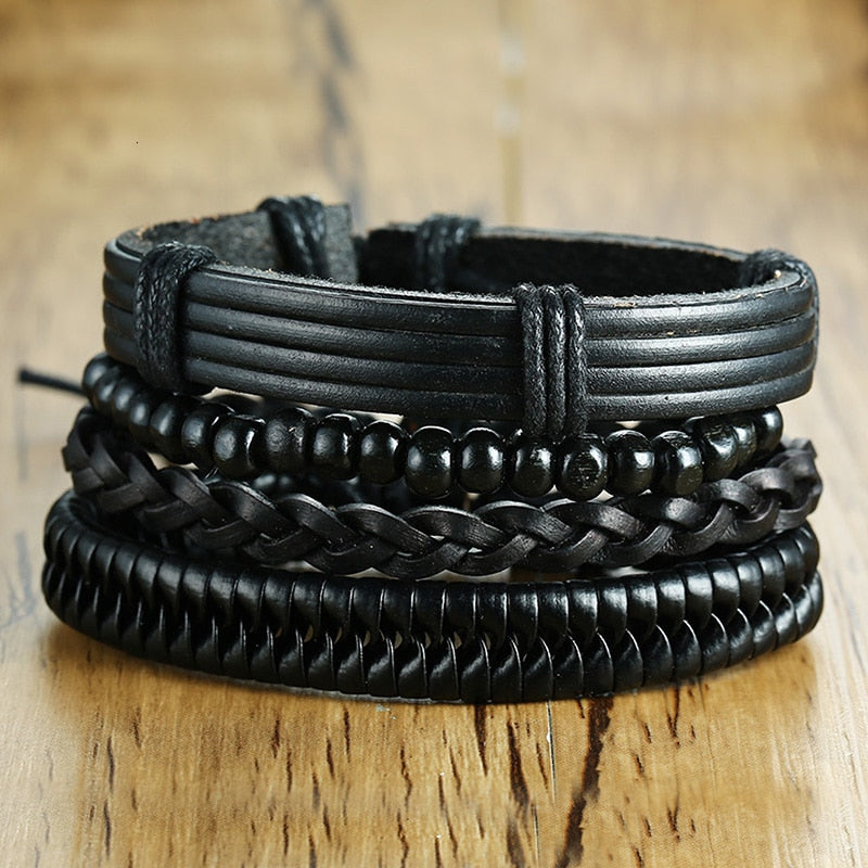 4Stk/ Set geflochtenes Wickelleder, Armbänder für Männer