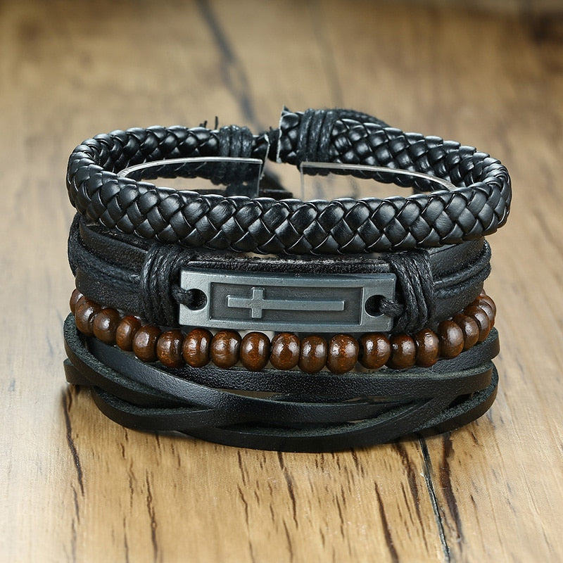4Stk/ Set geflochtenes Wickelleder, Armbänder für Männer