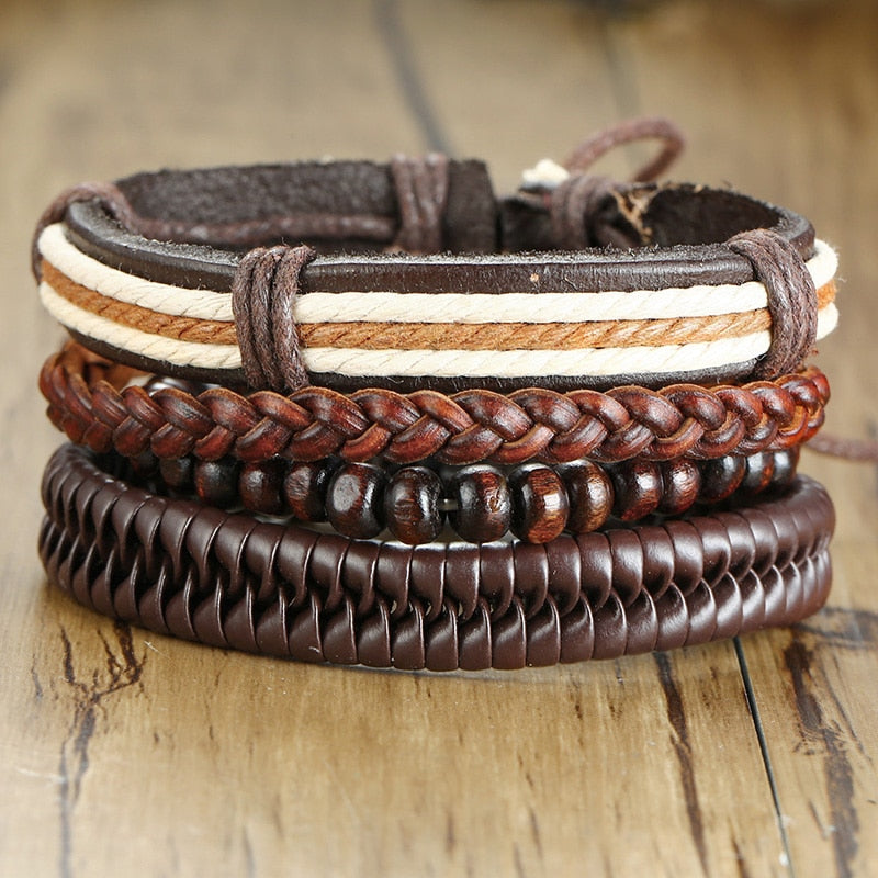 4Stk/ Set geflochtenes Wickelleder, Armbänder für Männer