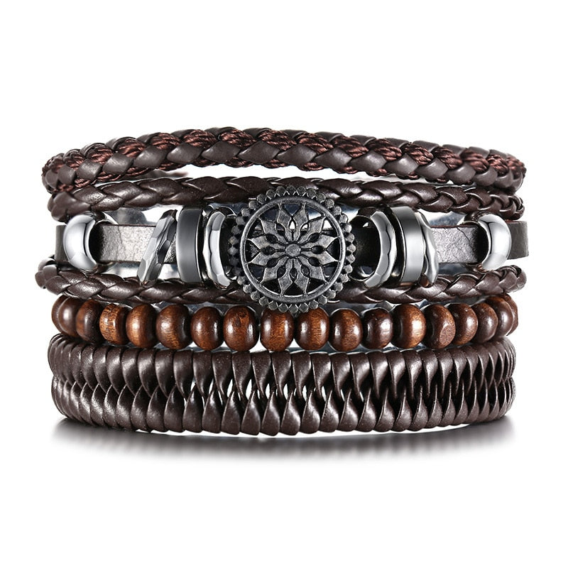 4Stk/ Set geflochtenes Wickelleder, Armbänder für Männer