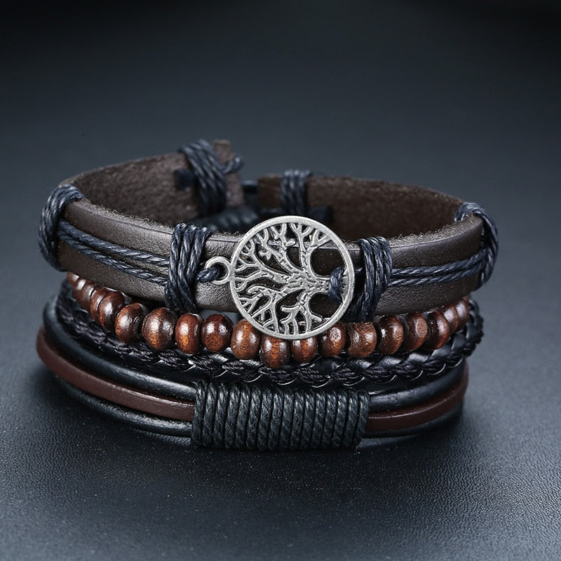 4Stk/ Set geflochtenes Wickelleder, Armbänder für Männer