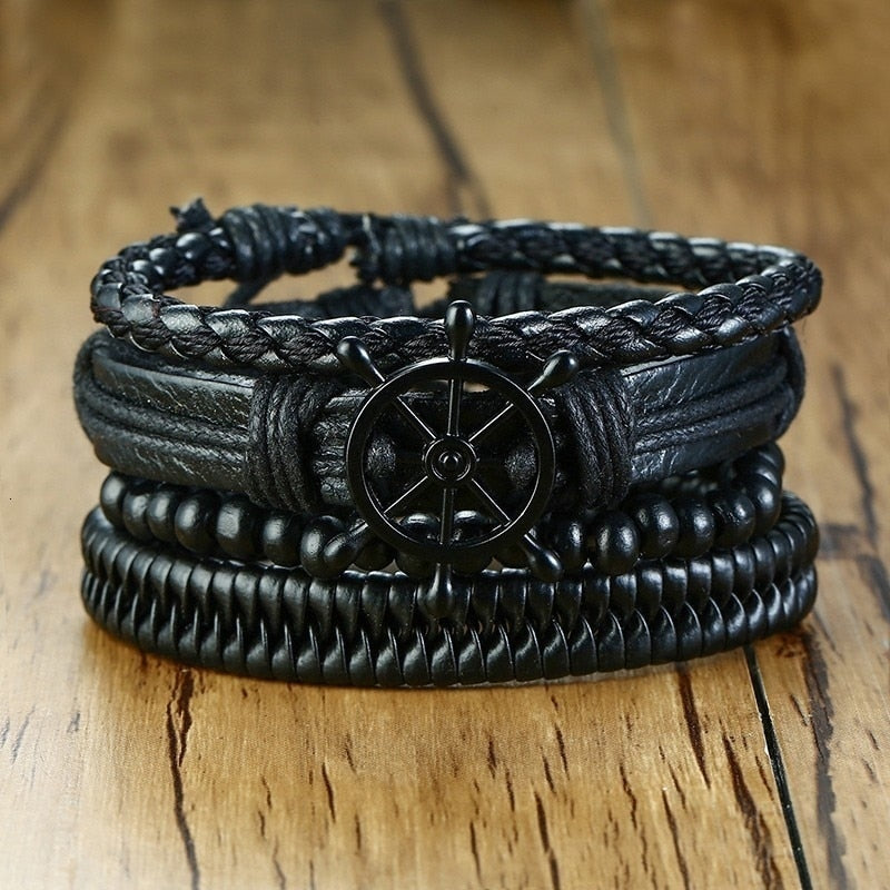 4Stk/ Set geflochtenes Wickelleder, Armbänder für Männer