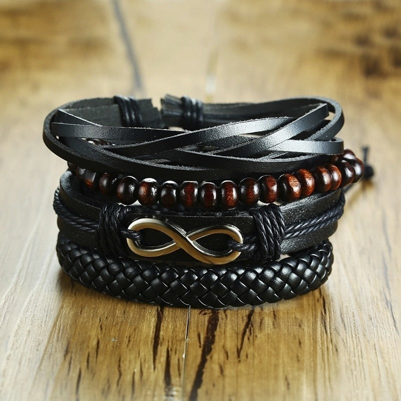 4Stk/ Set geflochtenes Wickelleder, Armbänder für Männer