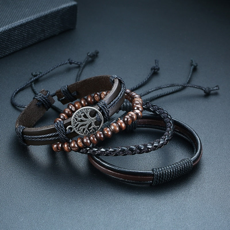 4Stk/ Set geflochtenes Wickelleder, Armbänder für Männer