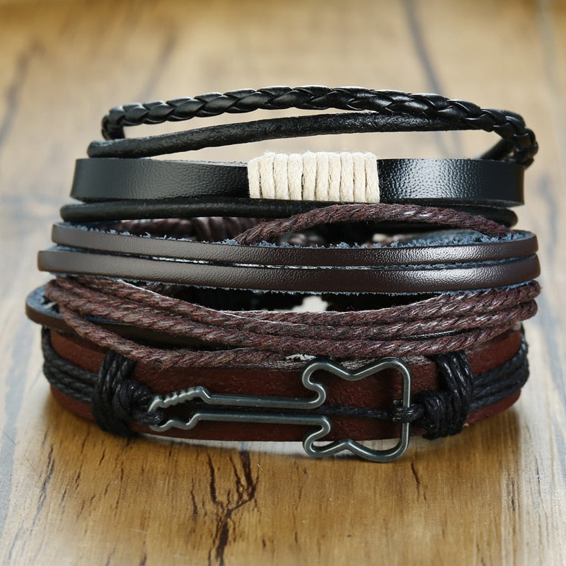 4Stk/ Set geflochtenes Wickelleder, Armbänder für Männer