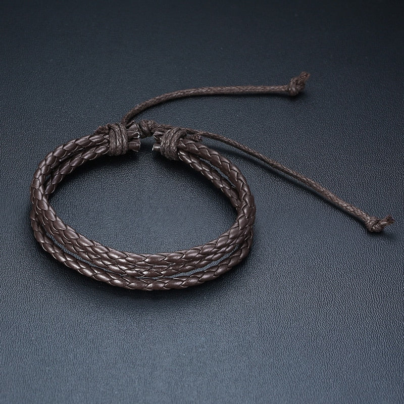 4Stk/ Set geflochtenes Wickelleder, Armbänder für Männer