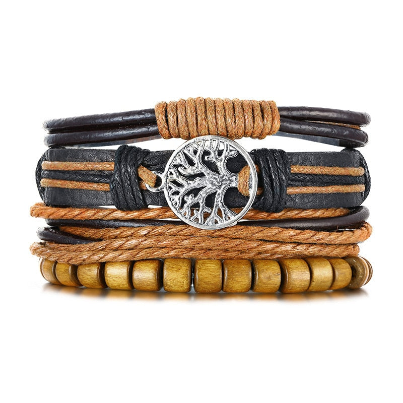 4Stk/ Set geflochtenes Wickelleder, Armbänder für Männer
