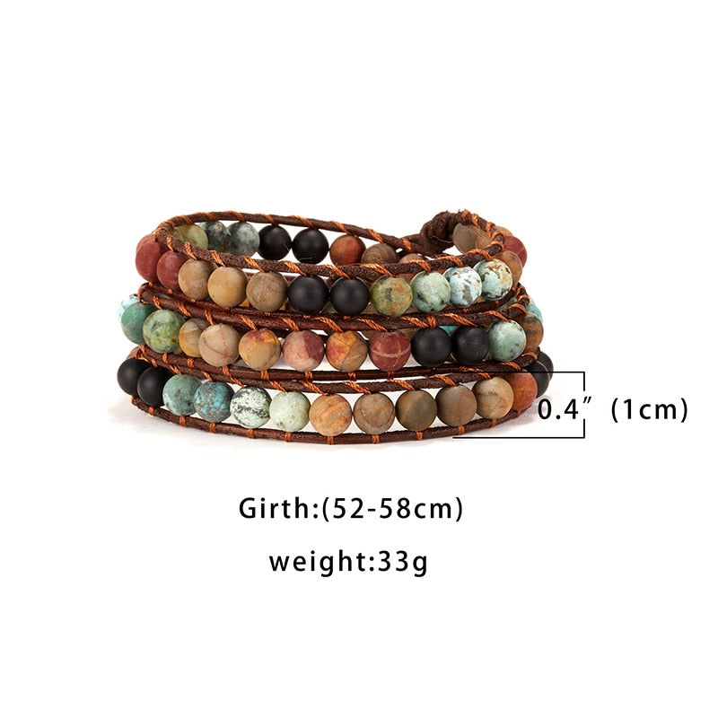 Amazonit & Naturperle Super 5 Kette Armband. Multi-Stein Stapelbares Armband. Leder Wickelarmband
