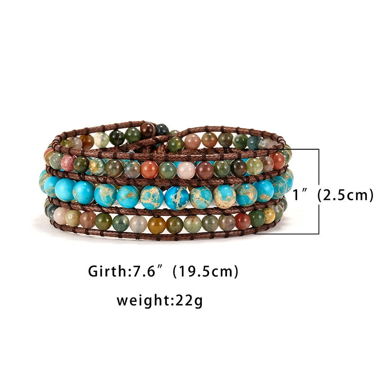 Amazonit & Naturperle Super 5 Kette Armband. Multi-Stein Stapelbares Armband. Leder Wickelarmband