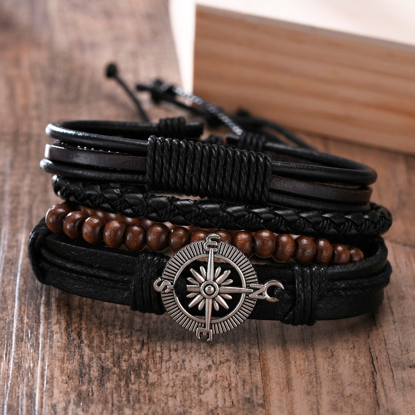 4Stk/ Set geflochtenes Wickelleder, Armbänder für Männer