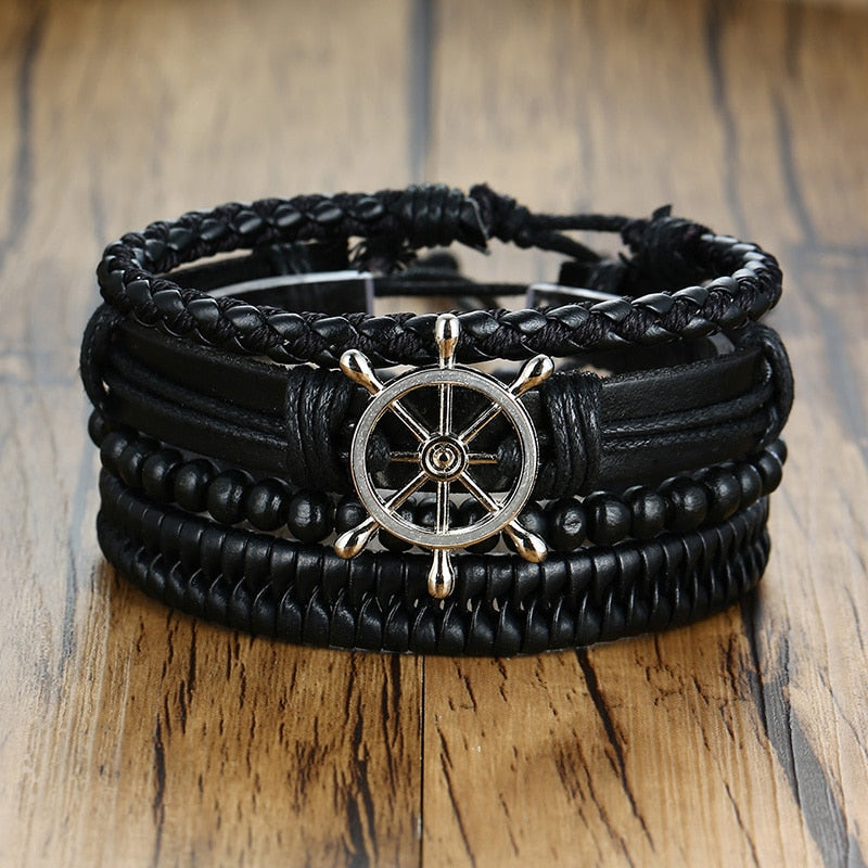 4Stk/ Set geflochtenes Wickelleder, Armbänder für Männer