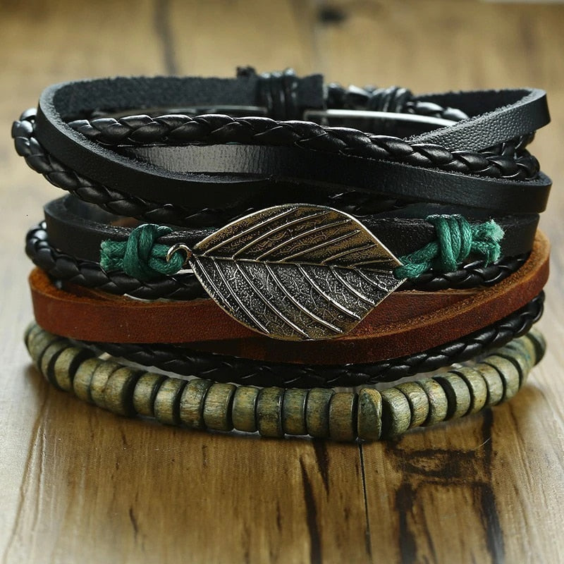 4Stk/ Set geflochtenes Wickelleder, Armbänder für Männer