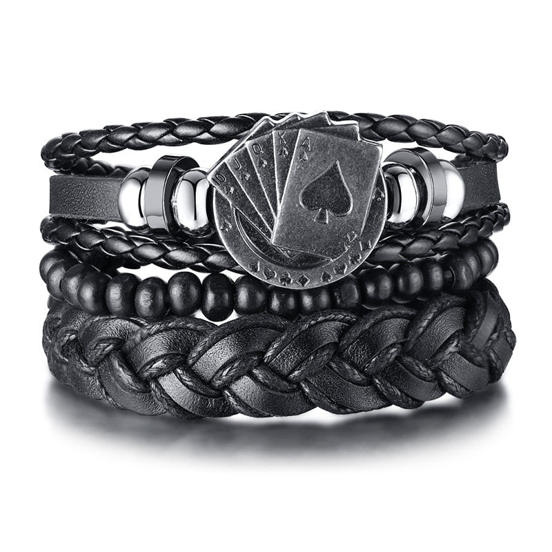 4Stk/ Set geflochtenes Wickelleder, Armbänder für Männer