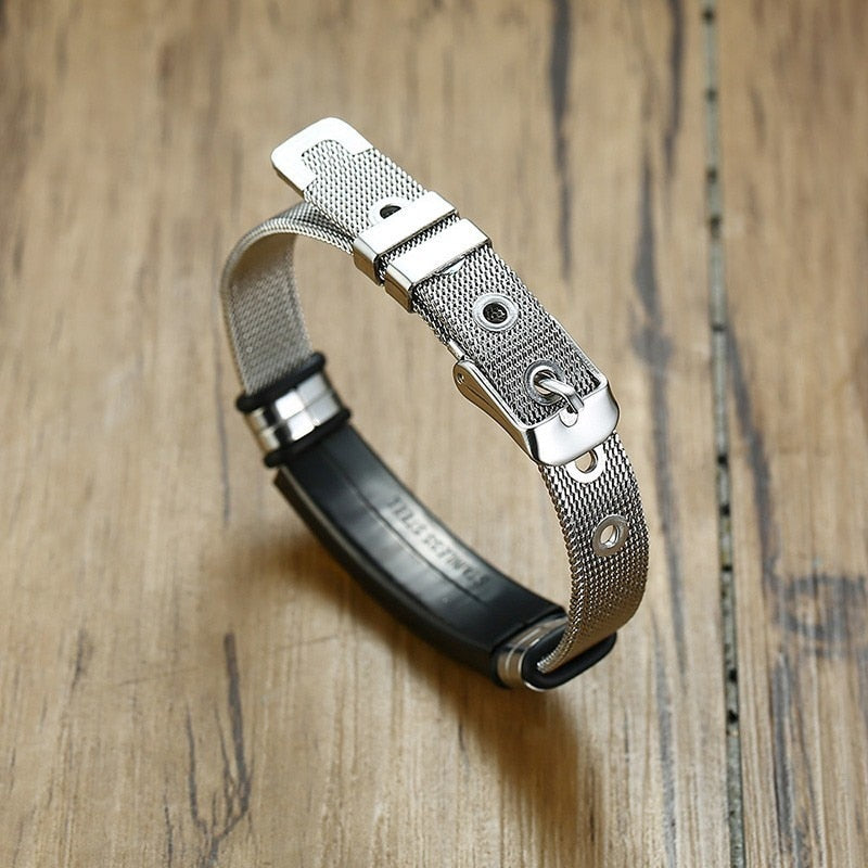 Silber Kreuz Armband Schwarz Leder, Edelstahl Graviert