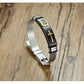 Silber Kreuz Armband Schwarz Leder, Edelstahl Graviert